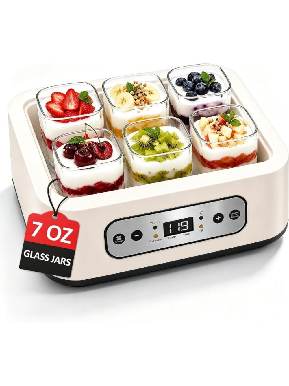 Homemade Yogurt Maker with 6 Glass Jars, Digital Temp Control & Timer, BPA-Free